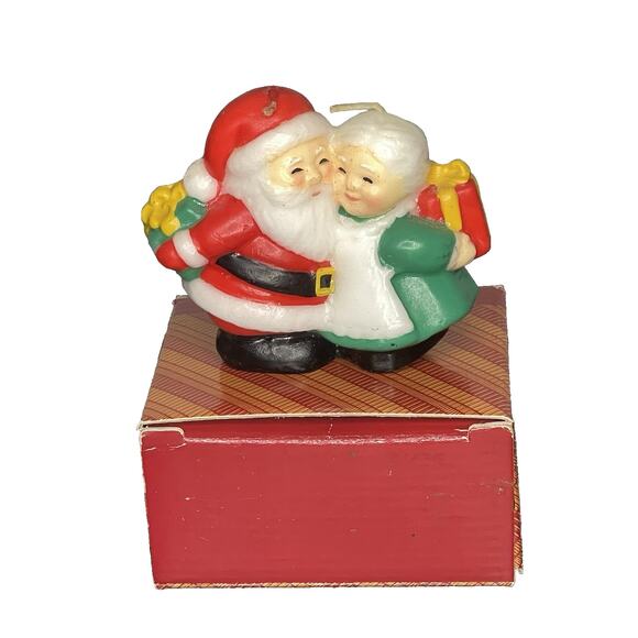 Vintage Avon Exchanging Gifts Candle 3.25" Santa & Mrs Claus w/ Box Double-Wick - Picture 1 of 8